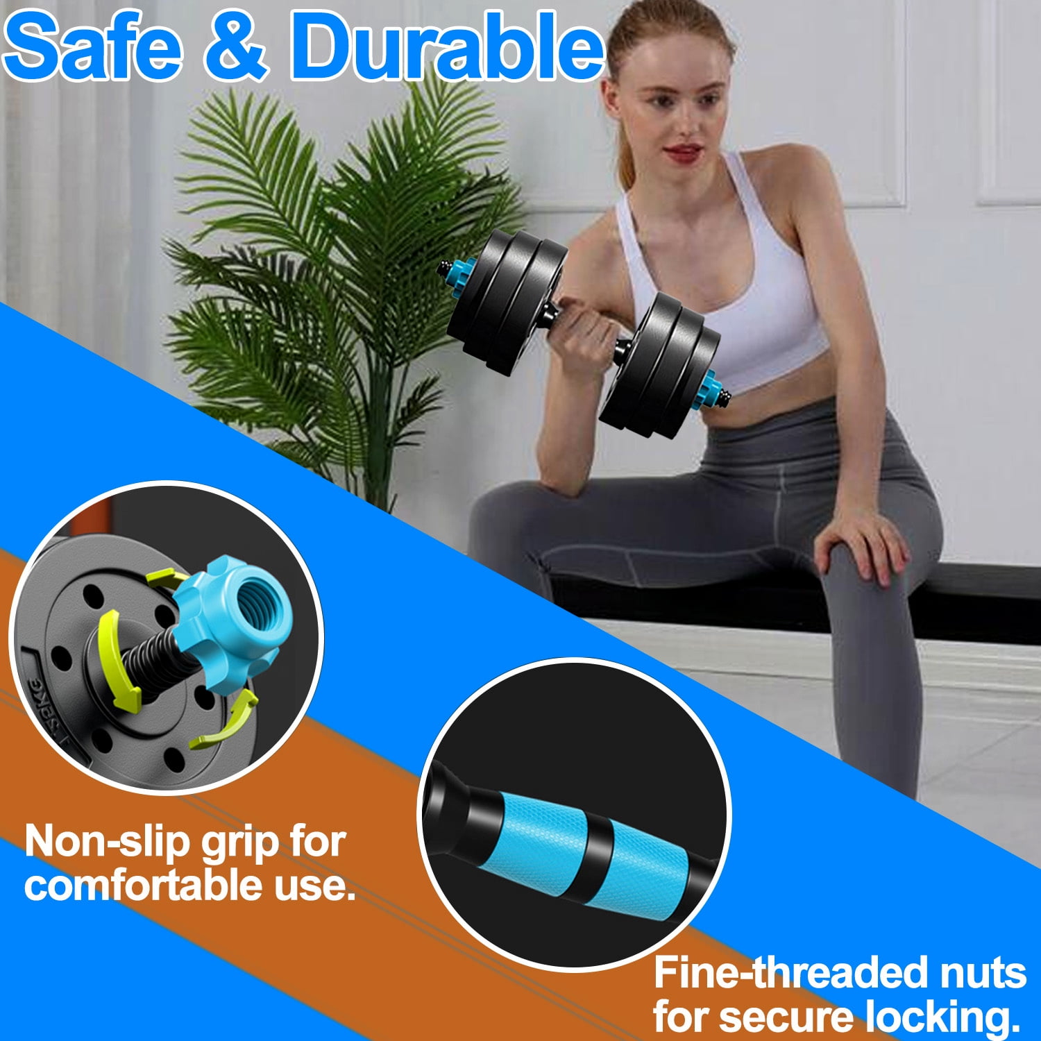 Adjustable Dumbbells, Portable Changeable Dumbbell, Kettlebells, Push up Stand and Barbell Set with Adjustable Weights Dumbbells-45LBS