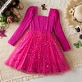 thumbnail image 5 of WhouRiu Dresses for Toddler Girl Star Sequin Square Neck Long Sleeve Evening Gown Elegant Holiday Pageant Tulle Dress Pink,Size 4-5 Y, 5 of 8