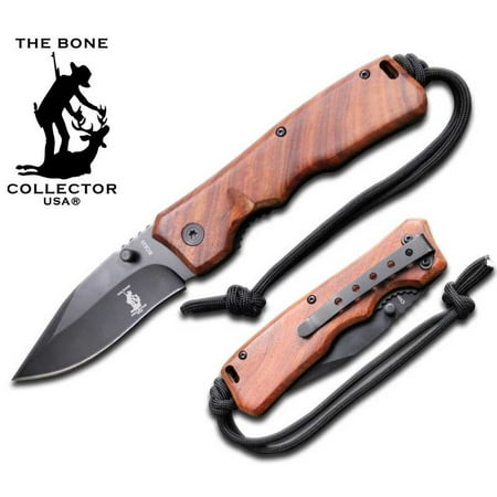 Pocket Bowie Black Wood Handle - Spanish wood handle hunting folding knife BC 835 Cord Belt Clip The Bone Collector Series Pocket Knife (Steel)