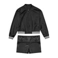thumbnail image 3 of TiaoBug Kids Boys Girls Jazz Dance Costumes Shiny Metallic Long Sleeves Outerwear And Dance Shorts Sports Set Black 14, 3 of 5
