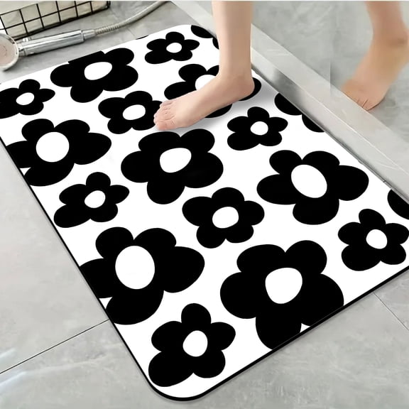 1pc Black Daisy Bathroom Rug Bathroom Decor and Accessories- Durable,Anti Slip,And Quick Drying,Suitable For Indoor/outdoor Use - Perfect For Bathrooms,Bedrooms,Kitchens