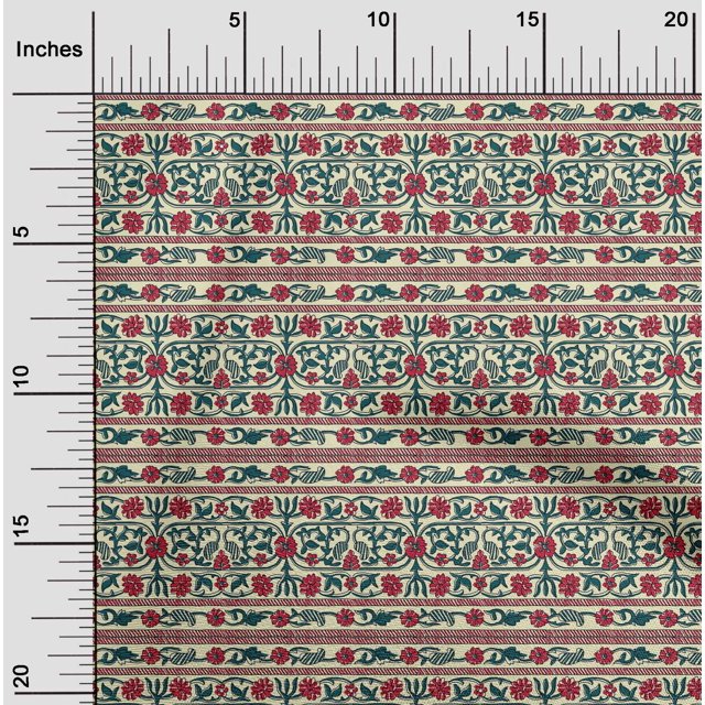 oneOone Cotton Flex Fabric Leaves & Floral Block Printed Fabric 1 Yard 40 Inch Wide