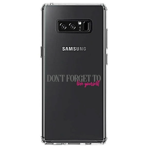 DistinctInk Clear Shockproof Hybrid Case for Samsung Galaxy Note 8 - TPU Bumper Acrylic Back Tempered Glass Screen Protector - Don't Forget to Love Yourself