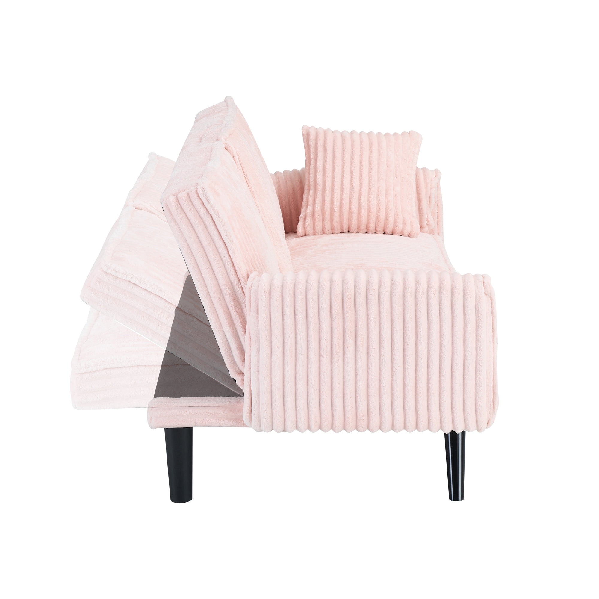 Aukfa Corduroy Futon Convertible Sofa Bed, 2 Cup Holders& Pillow, Straight-line Tufted, Pink