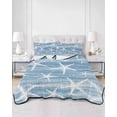 thumbnail image 2 of Quilts Twin-XL Size Bedding Set, Blue Coastal Starfish Lightweight Quilted Comforter, Nautical Summer Beach Ocean Soft Reversible Bedspread Coverlet with Pillow Covers for All Season, 68" x 98", 2 of 7