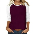 thumbnail image 2 of Birdeem T-Shirt Mode Femme Patchwork Imprimé Bloc de Couleur Manches 3/4 Blouse Col Rond Hauts Décontractés, 2 of 12