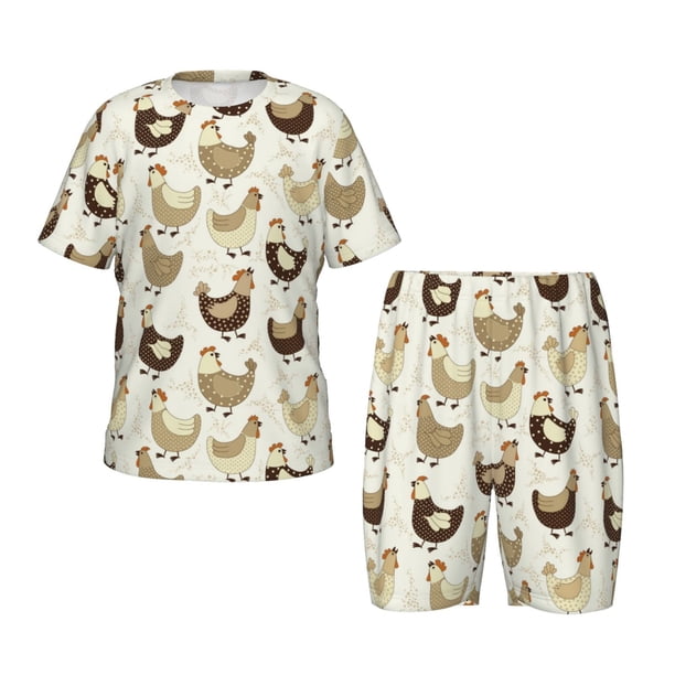 Balery Funny Chicken Conjunto de Pijama Infantil de Manga Corta con Estampado – Ropa de Dormir de Algodón Suave-3X-Large