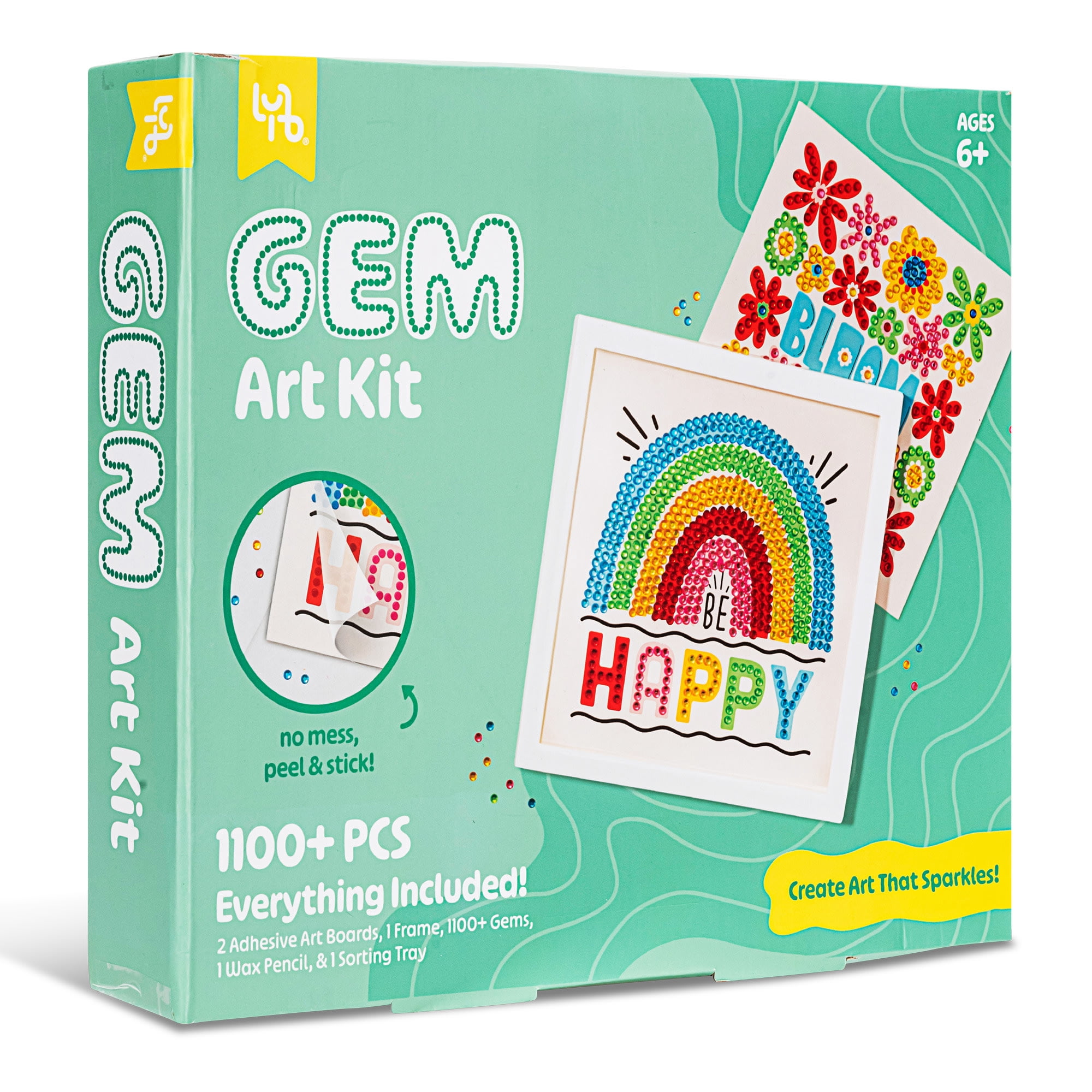 Little Yellow Bicycle: Rainbow & Blooms Gem Art Kit - 1100+ pc Set, DIY Craft Project, Create Art That Sparkles, No-Mess Peel & Stick, Kids Ages 6+