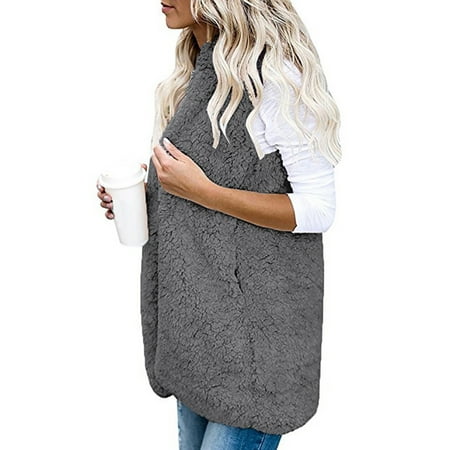 Womens Vest Winter Warm Hoodie Outwear Casual Coat Sherpa Jacket