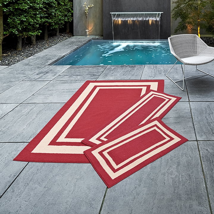 Garland Rug Borderline Polypropylene Burgundy/Tan Indoor/Outdoor Rug Set, 3 Piece Set (24"x40" Accent Rug, 2'x5' Runner Rug, and 5'x7' Area Rug)