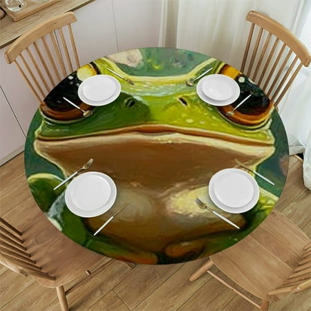 

SHERONV Frog Flowers Fantasy Round Tablecloth Stain-Resistant 100% Polyester 31 -35