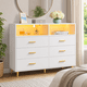 thumbnail image 1 of Zocalo Cómoda de 6 Cajones con Luz LED RGBW, Mueble de Almacenamiento con 2 Estantes Abiertos, Ideal para Dormitorio y TV de hasta 60", Blanco, 1 of 10