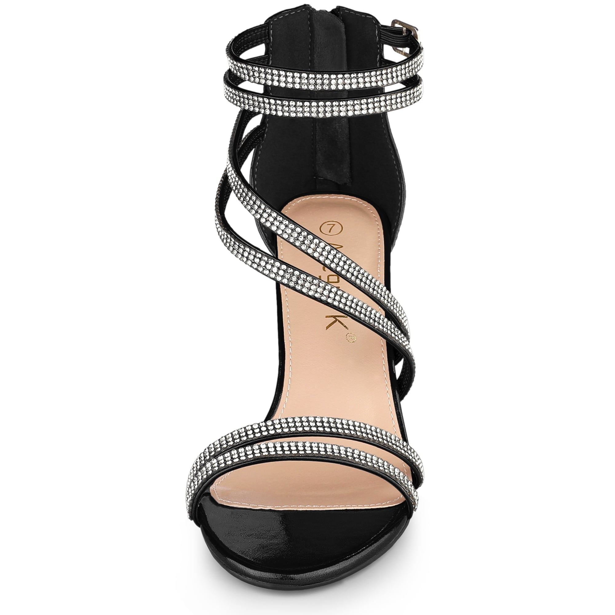 DARING DIVA Women's Ankle Strap Rhinestone Stiletto Heels Sandals Black 10