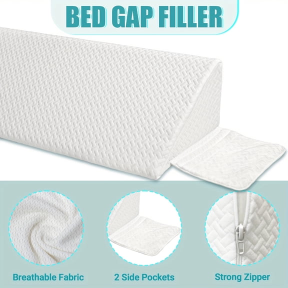 Long Bolster Triangle Bed Wedge Pillow With Side Pocket, Mattress Headboard Gap Filler Cushion, 3Size Bed Gap Closing Bolster Pillow