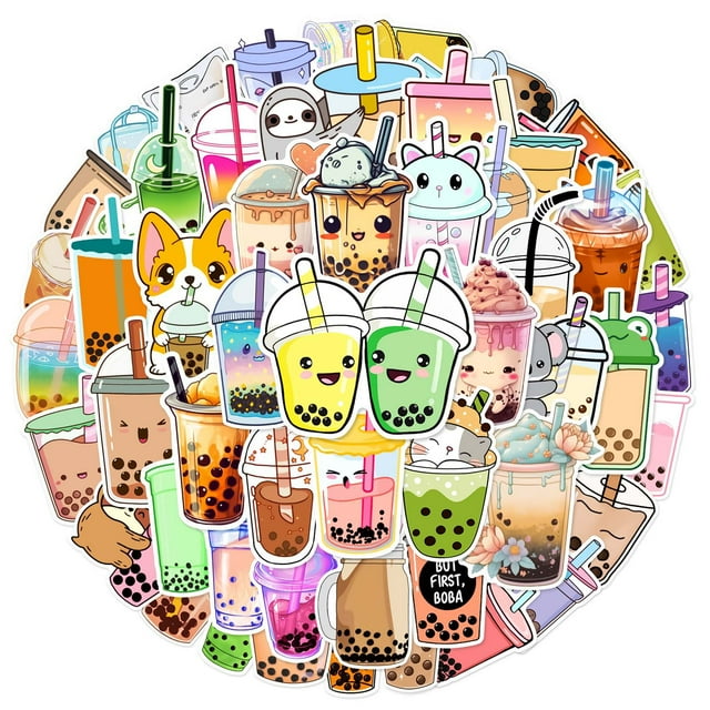 Paquete de pegatinas Cute Bubble Tea, 50 unidades, vinilo impermeable