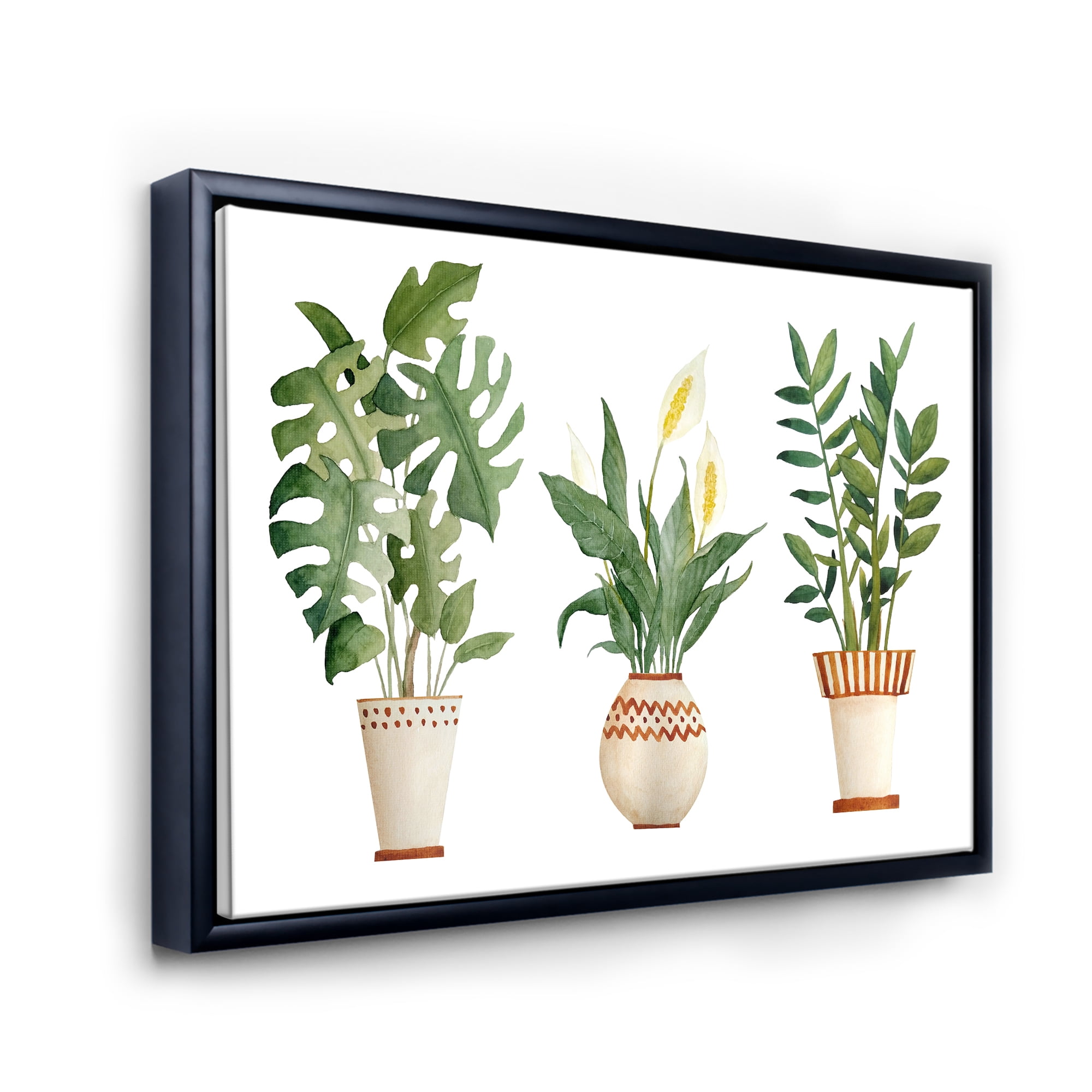 Designart 'Houseplant Peace Lily In Terra Cotta and Monstera' Farmhouse Framed Canvas Wall Art Print