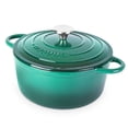 thumbnail image 1 of Olla holandesa de hierro fundido con tapa – Cacerola esmaltada antiadherente apta para horno – Batería de cocina resistente para horno holandés – Verde oscuro, 5 cuartos de galón, 24 cm – de Nuovva, 1 of 5