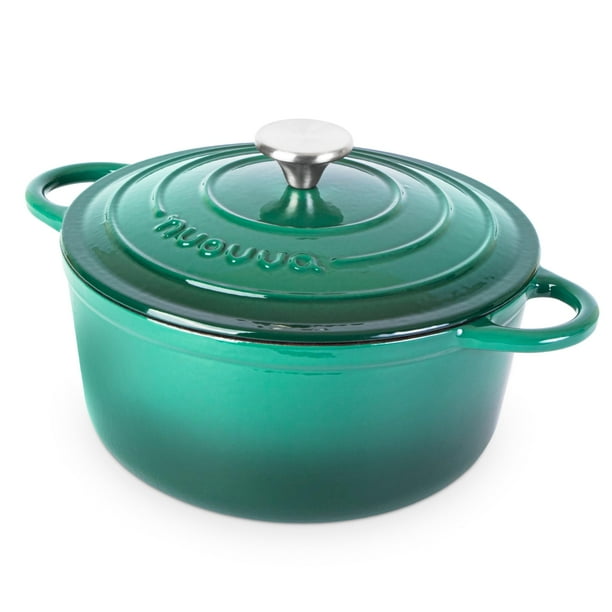 Olla holandesa de hierro fundido con tapa – Cacerola esmaltada antiadherente apta para horno – Batería de cocina resistente para horno holandés – Verde oscuro, 5 cuartos de galón, 24 cm – de Nuovva
