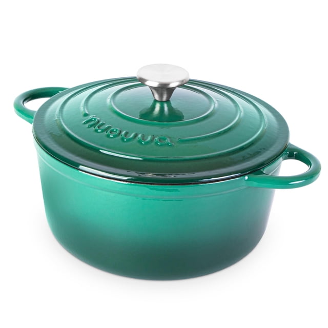Olla holandesa de hierro fundido con tapa – Cacerola esmaltada antiadherente apta para horno – Batería de cocina resistente para horno holandés – Verde oscuro, 5 cuartos de galón, 24 cm – de Nuovva
