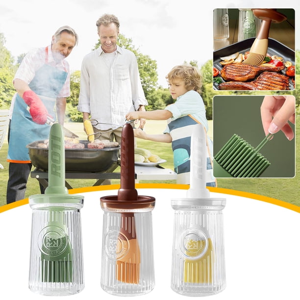 Cepillo para aceite para barbacoa con cerdas de silicona - Cepillo para barbacoa de mango largo resistente al calor para barbacoa y repostería - Herramienta de cocina de 8,3 pulgadas