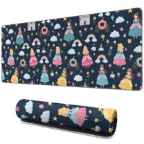 Long Mouse Pads for Desk,Dark Blue Princess Castle Pattern Desk Mats on Top Of Desks, Desk Mouse Pad Extra Large with 3mm Non-Slip Base and Stitched Edge for Gaming,Office,Work,Home 31.5"x11.8"