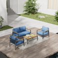 thumbnail image 6 of Aluminum Patio Furniture Set 4 Pieces Patio Conversation Set Outdoor Sectional Sofa with Thicken Cushion and Plastic-Wood Coffee Table, Patio Sets Fits Garden Backyard Balcony (Grey), 6 of 6