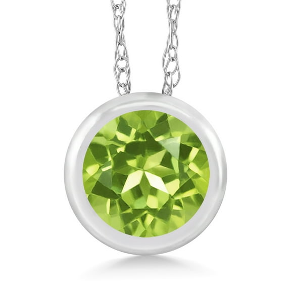 Gem Stone King 14K White Gold Green Peridot Pendant Necklace for Women (0.60 Cttw, Gemstone August Birthstone, Round 5MM, with 18 inch Chain)