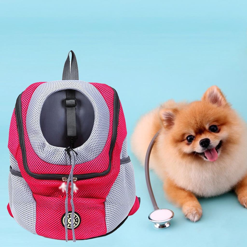 Fzaqwen Outdoor Portable Travel Dog Backpack Nylon Double Shoulder Pet Dog Carrier Bag Mesh Dogs Front Bag Cat Backpack Rose Red S