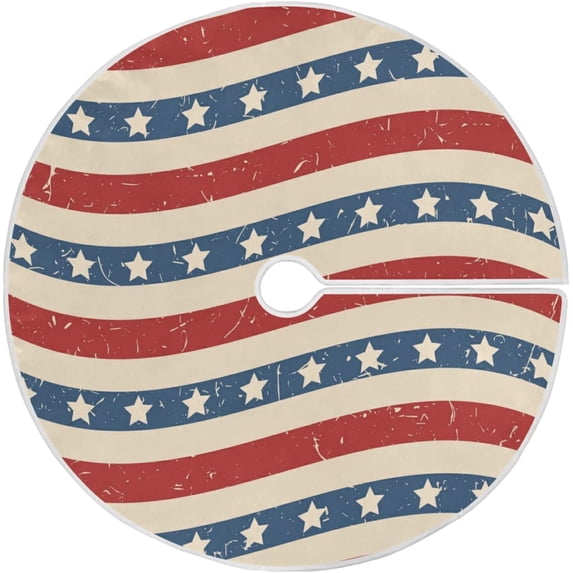 FMSHPON 4th of July Patriotic American StarsStripes 4th of July Xmas Christmas Tree Skirt Stand Mat for Holiday Party Decoration Indoor Outdoor 48 inches
