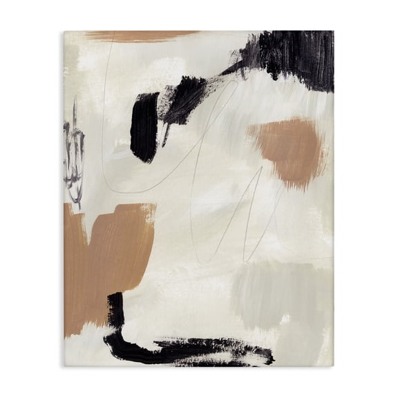 Stupell Industries Contemporary Expressive Abstract Composition Neutral Beige Black Canvas Art, 16 x 20, by Victoria Barnes