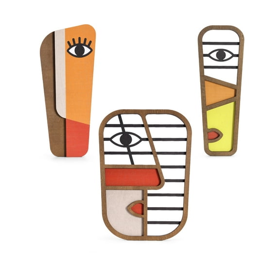 Abstract Wood Wall Art Decor - Modern Minimalism Mask Home Wall Decor - Vintage Pop Wall Art for Bedroom Bathroom Living Room