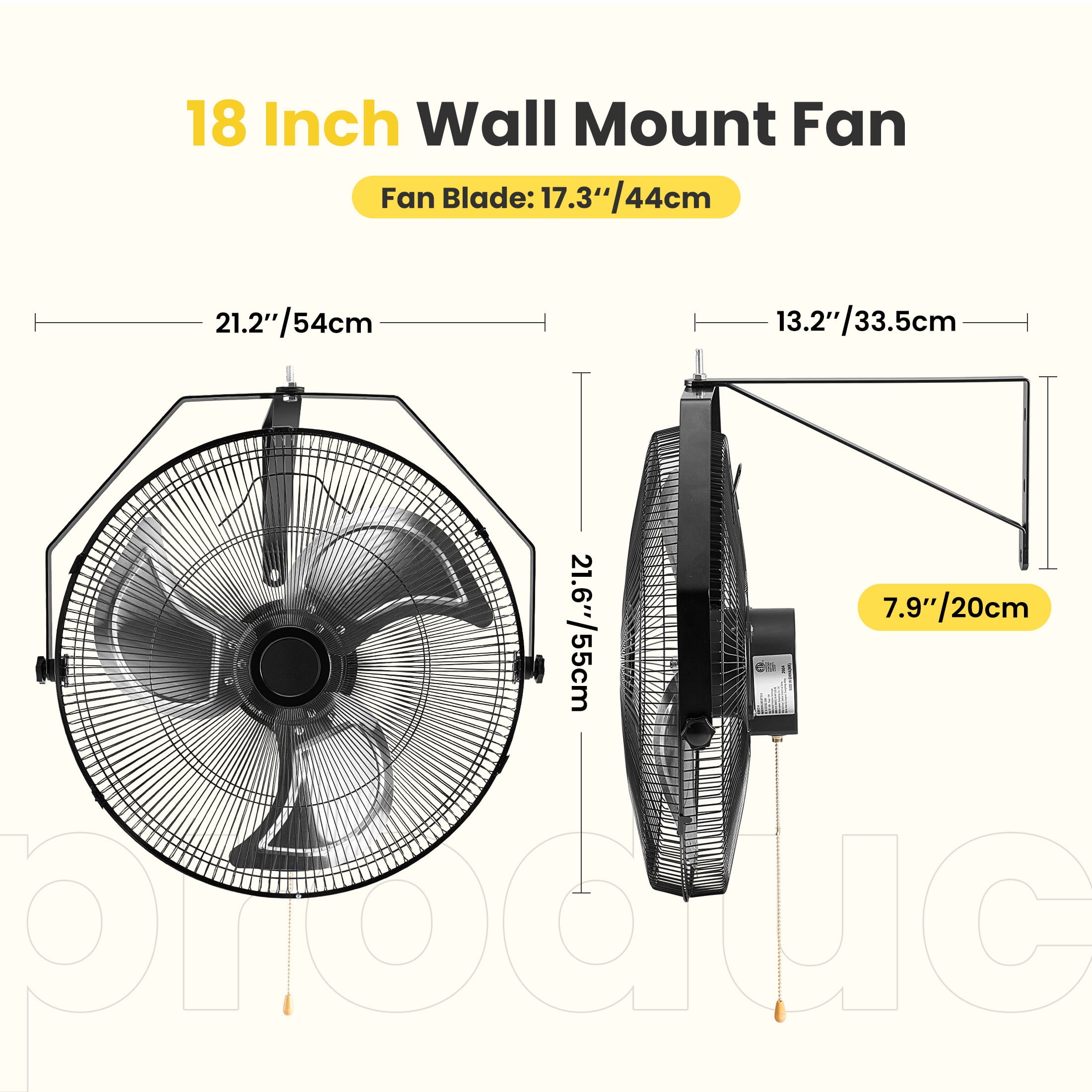 EDX 18" Industrial Wall Mount Fan, 3 Speed High Velocity Metal Fan, 2600CFM, Oscillating, Aluminum Blades, Quiet 65dB, Heavy Duty Wall Fan for Garage, Workshop, Patio, Warehouse