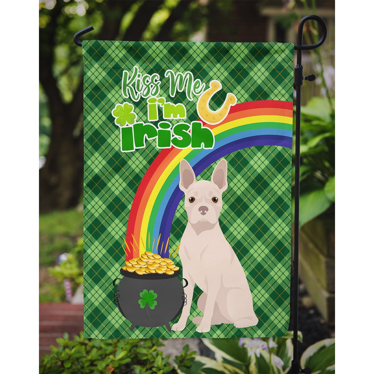 White Boston Terrier St. Patricks Day Flag Garden Size