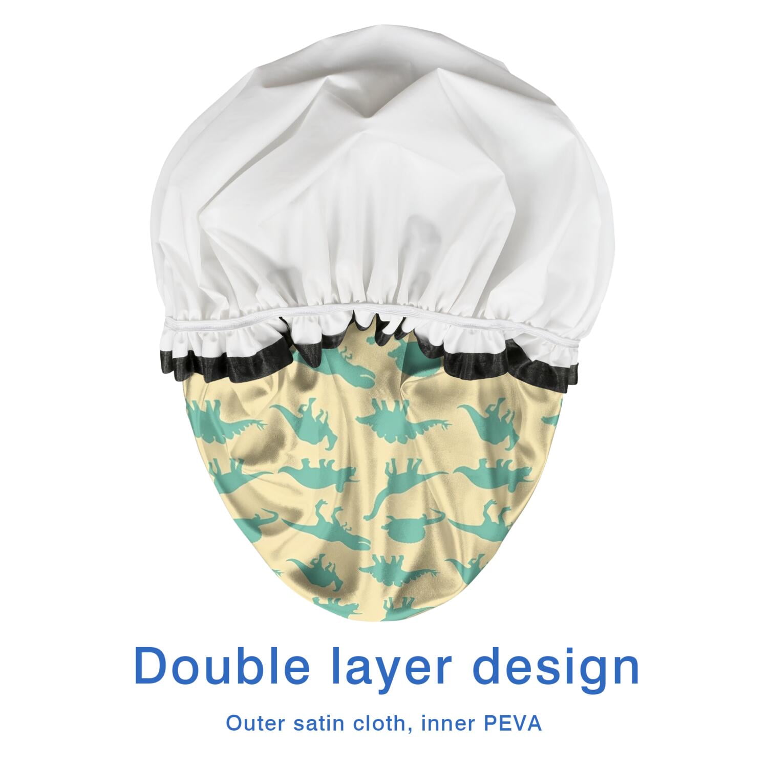 Shower Caps,LightYellow Green Dinosaurs Silhouettes Pattern Waterproof Shower Cap for Women 4 Pieces,Double Reusable Hair Cover for Shower PEVA Elastic Stretch Hem