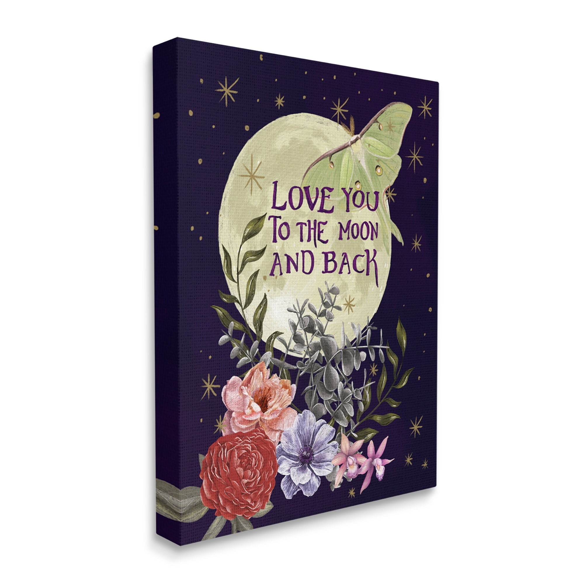 Stupell Industries Love You Moonlit Night Sky Luna Moth Flowers Graphic Art Gallery Wrapped Canvas Print Wall Art, Design by Raquel Maciel