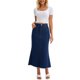 thumbnail image 2 of Falda de mezclilla maxi A Line de cintura alta INSPIRE CHIC para mujer, dobladillo deshilachado, falda de jean casual M azul profundo, 2 of 6
