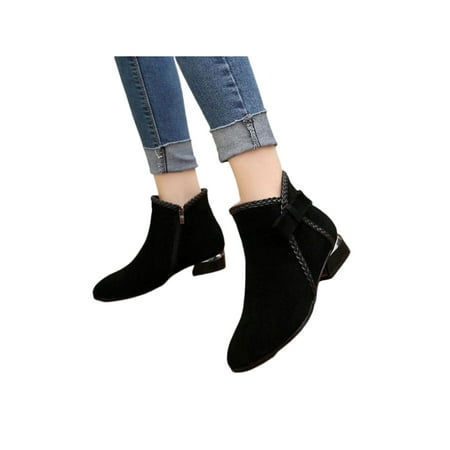 

Wazshop Womens Ankle Booties Comfort Winter Boots Side Zip Block Heels Bootie Fashion Casual Dress Boot Women Low Heel Anti-Slip Black Frosted Upper 4.5