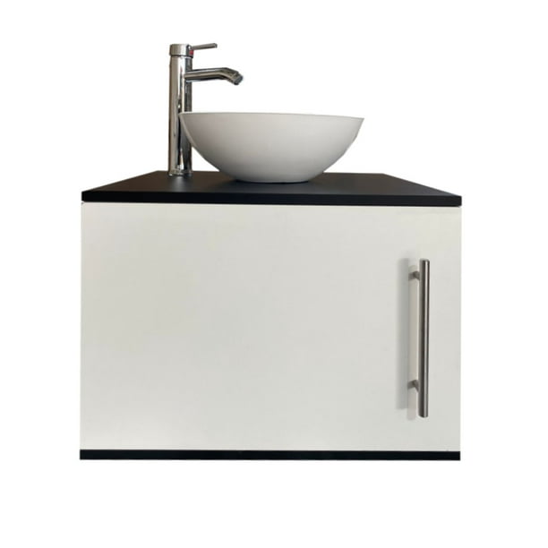 DECOMOBIL Gabinete Flotante para Baño con Llave Monomando Y Ovalín (Negro Mate/Blanco) DEOMOBIL GABINETE DE ALMACENIMIENTO