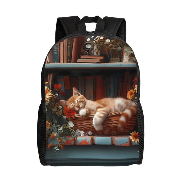 Balery Cat Asleep Among Flowers Mochila - Mochila Estilosa y Duradera para Laptop de 15 Pulgadas con Tela Oxford Impermeable