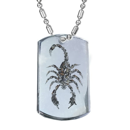 Gun Dog Supply - KuzmarK Silver Chrome Pendant Dog Tag Necklace - Scorpion Guns Chrome Dog Tag Necklace