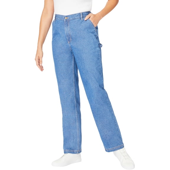 Woman Within Plus Size Back-Elastic All-Cotton Denim Carpenter Jeans