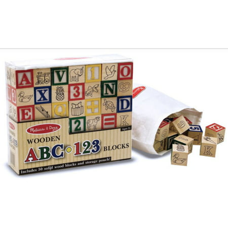 Melissa & Doug Deluxe Wooden ABC/123 Blocks Set With Storage Pouch (50 pcs; colors may