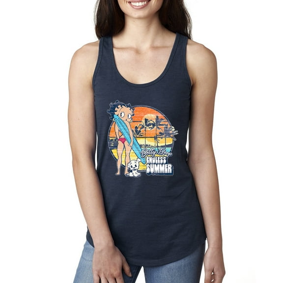 Wild Bobby, Betty Boop Endless Summer Beach the Dog Betty Boop Ladies Racerback Tank Top, Navy, X-Large