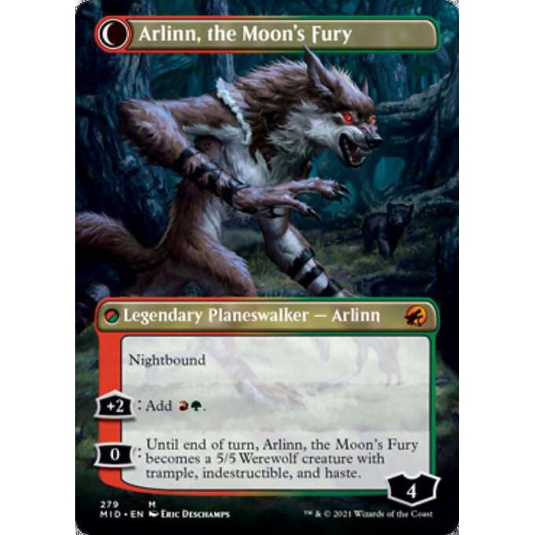 MtG Innistrad: Midnight Hunt Mythic Rare Arlinn, the Pack's Hope // Arlinn,  the Moon's Fury (Borderless Planeswalker) - Walmart.com
