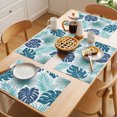 thumbnail image 5 of Teal Blue Palm Leaves Placemats Set of 8 Tropical Botanical Summer Place Mats Indoor Wipeable Table Mats Washable Cloth Dining Table Placemats for Kitchen Holiday Party Home Decor 13x19 Inch, 5 of 9
