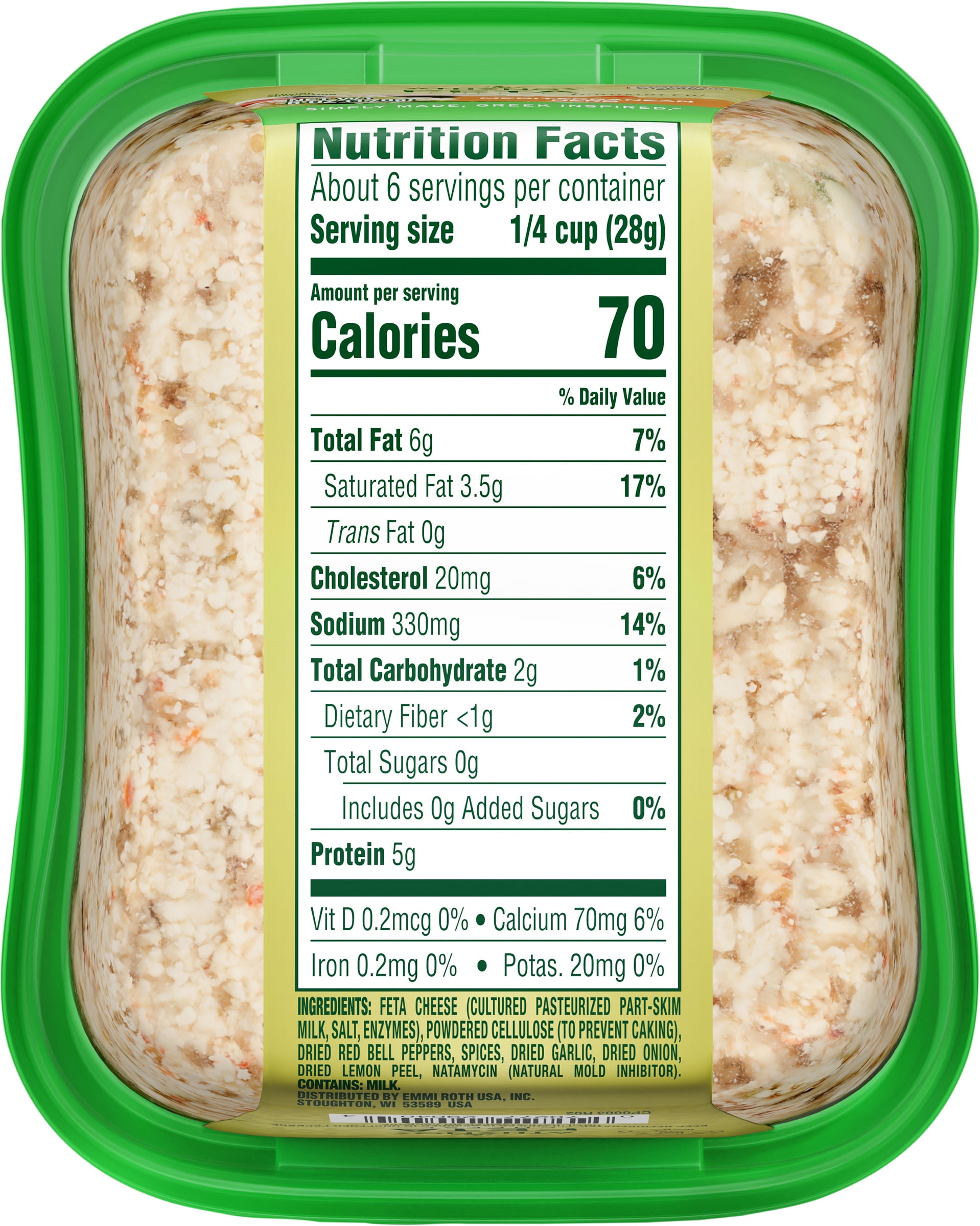 Athenos Mediterranean Herb Crumbled Feta Cheese 6 oz, Refrigerated, Plastic Tub