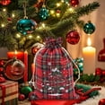 thumbnail image 6 of 1 PC Cotton Medium Christmas Drawstring Candy Treat Bag Buffalo Plaid Christmas Fabric Goody Gift Pouch Reusable Gift Wrapping Bag Holiday Party Favors, 6 of 6