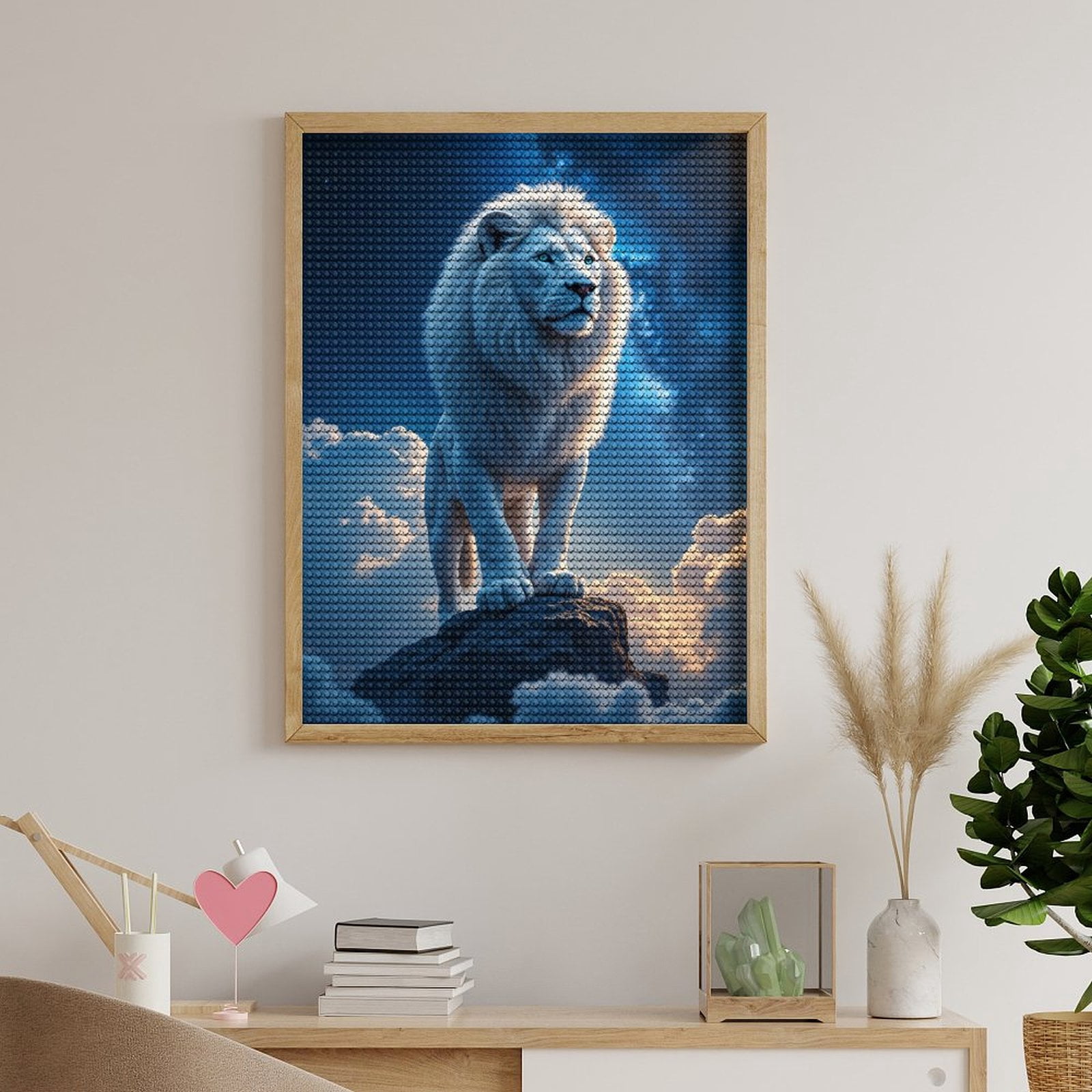 Diamond Art Kit for Adults, White Lion Standing On Rock Diamond Painting for Adults Beginners, 5D DIY Diamond Art Painting Kits, Colorful Diamond Painting Craft for Home Decor 12x16