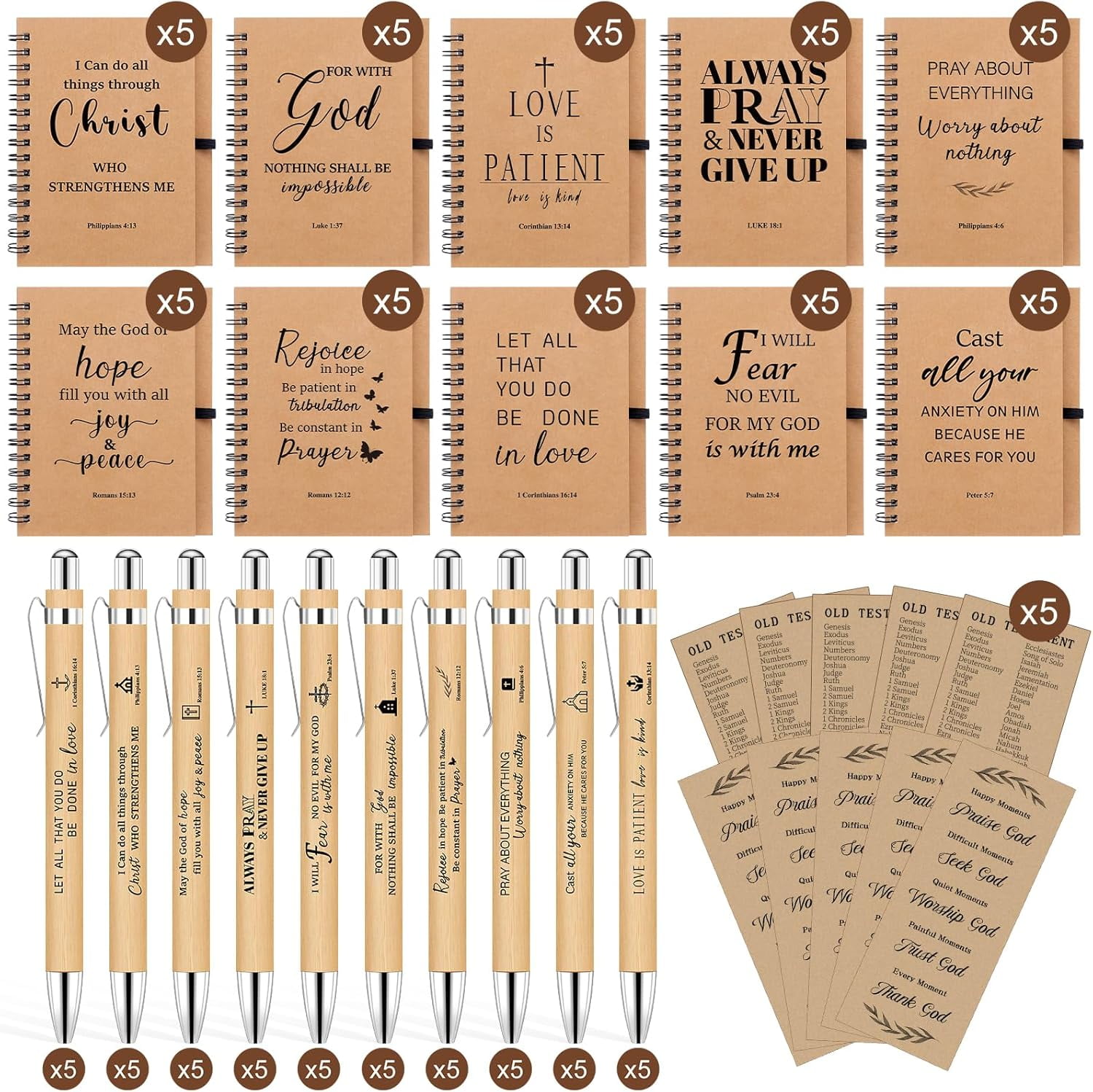 150 Pcs/50 Set Christian Gifts Bulk,Spiral Notebook with Bible Ballpoint Pen and Christian Bookmark,Prayer Journal Christmas Gifts for Staffs Coworkers Teachers Church Members & Pastor