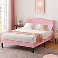 thumbnail image 2 of Taomika, Full Size Tufted Upholstered Platform Bed Frame with Adjustable Height Headboard-Pink, 2 of 10